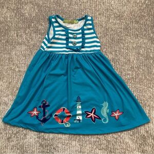 Millie loves Lily Nautical Dress Size 3 Teal Aqua Stripes Coastal Cruise Summer‎